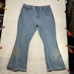 Girlfriends Bootcut Jeans Womens 38X31.5 Blue Denim Embroidered Zip Fly - Stains
